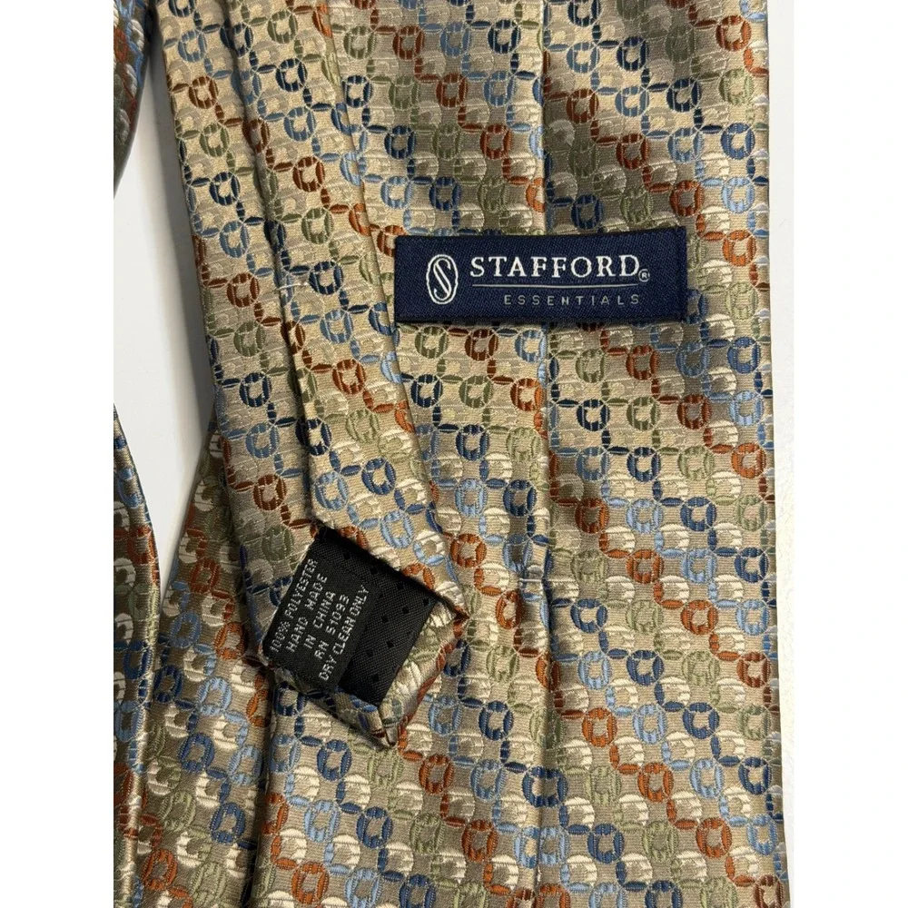 Stafford Tie Multicolor Geometric Chain Link Silk Blend Mens Professional Office